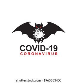 abstract coronavirus warning sign with bat isolated on white background