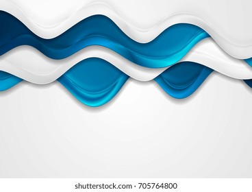 Abstract corporate background with blue and grey smooth waves. Vector design