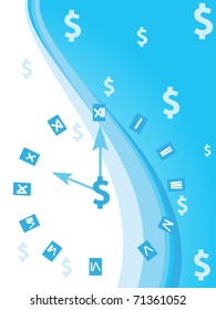 abstract corporate background with dollar symbol, watch, vector illustration