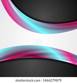 Resumen de fondo negro y gris corporativo con ondas neonesas holográficas. Diseño vectorial moderno