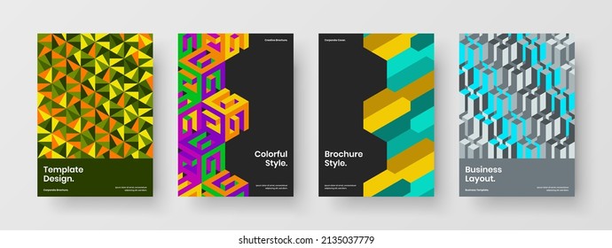 Abstract corporate brochure A4 design vector illustration bundle. Original geometric pattern banner layout composition.