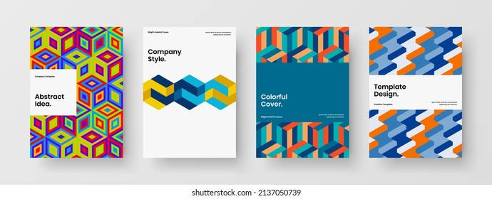 Abstract corporate brochure A4 design vector concept bundle. Original geometric pattern flyer template collection.