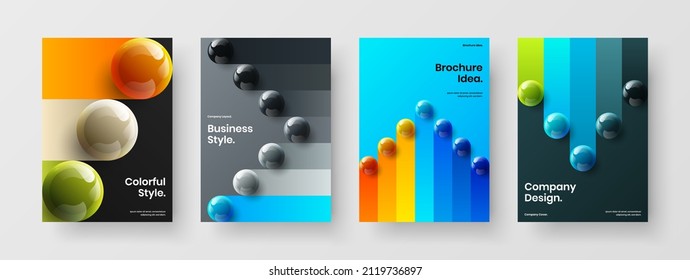 Abstract corporate brochure A4 vector design template composition. Creative 3D balls journal cover illustration collection.