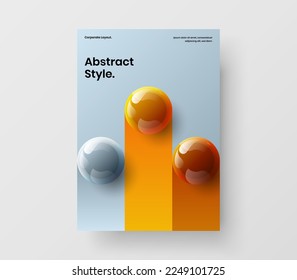 Abstract corporate brochure design vector layout. Bright realistic spheres banner template.