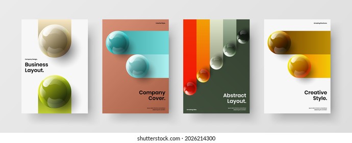 Resumen de la colección de ilustraciones de diseño de vectores de folletos corporativos. Conjunto de diseño de panfleto de esferas 3D premium.