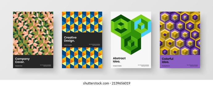 Abstract corporate brochure vector design layout collection. Minimalistic mosaic hexagons magazine cover concept composition.
