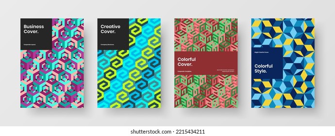Abstract corporate brochure vector design concept collection. Amazing mosaic pattern flyer layout bundle.