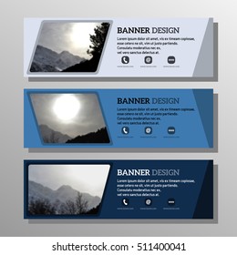 abstract corporate business banner template. flat horizontal banners set on the theme of mountains and winter. header background template for website design. blue color.