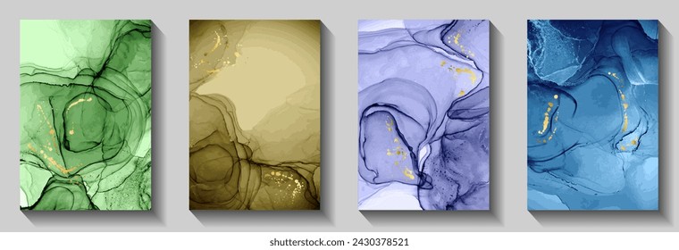 Abstract corporate business card backgrounds vector collection. Marble stone waves texture, gold spatter. Rich birthday greeting card patters, banners bundle. Vector party banners.