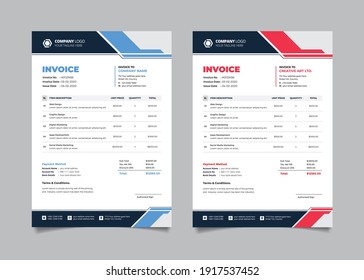 Abstract Corporate Business Invoice Template Design With Red And Blue Shape