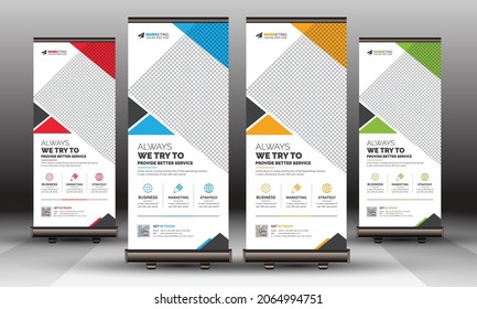 Abstract Corporate Business Roll Up Banner Signage Standee Template Clean Unique Design for Office, Company, and Multipurpose Use with Creative Concept, and Shapes