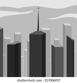 Abstract corporate city skyscraper. Contemporary town, black and white