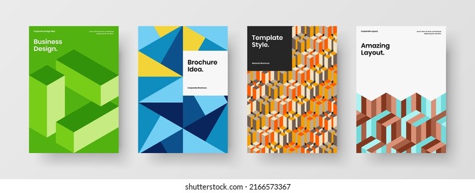 Abstract corporate cover A4 design vector illustration set. Creative geometric pattern front page template composition.