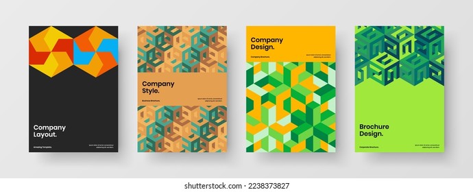 Abstract corporate cover A4 vector design template collection. Minimalistic mosaic pattern front page layout set.