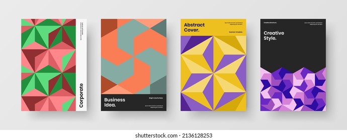 Abstract corporate cover design vector illustration bundle. Trendy geometric tiles flyer concept set.