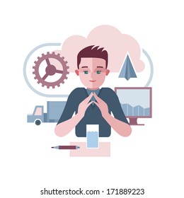 Abstract corporate environment. Illustration of a man who is an employee of an abstract company