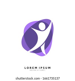 abstract corporate healthy figure - wellness woman logo template vector illustration. Happy life purple sign.