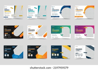 Abstract corporate horizontal business conference flyer template design bundle. invitation banner template design. Annual corporate business workshop, meeting or  training promotion banner set