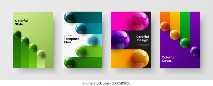 Abstract corporate identity A4 vector design illustration bundle. Fresh 3D orbs handbill template composition.