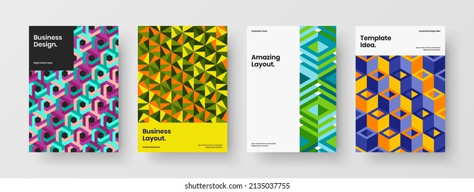 Abstract corporate identity A4 vector design concept set. Creative mosaic shapes poster layout collection.