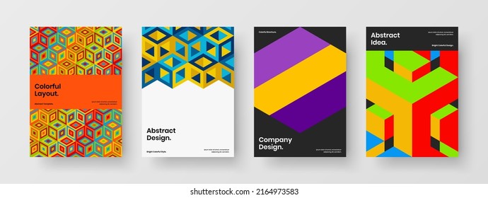 Abstract corporate identity A4 vector design illustration set. Modern mosaic shapes booklet template bundle.