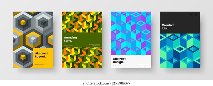Abstract corporate identity design vector template set. Unique geometric pattern front page illustration collection.