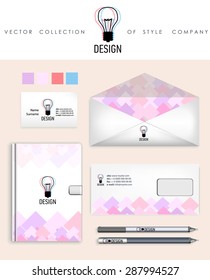 Abstract corporate identity template for design studio and logo, envelope, pen, notebook. Vector Illustration