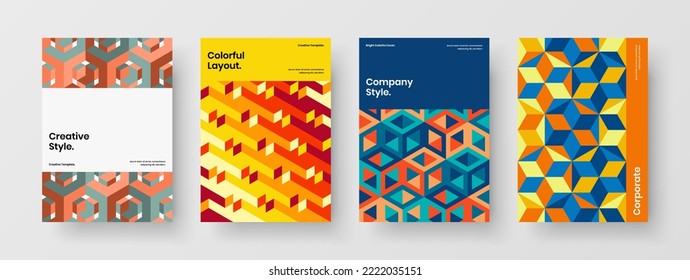 Resumen de la composición de la plantilla de diseño de vectores de identidad corporativa. Conjunto de diseño de folletos hexagonales multicolores.