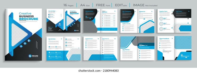 Abstract Corporate modern 16 Pages multipage A4 Size Company Profile Brochure Design Set Vector Template