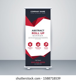 Abstract Corporate Red Shapes Modern Exhibition Advertising Trend Business Roll Up Banner Stand Poster Brochure flat design template creative concept. Presentation. Cover Publication.