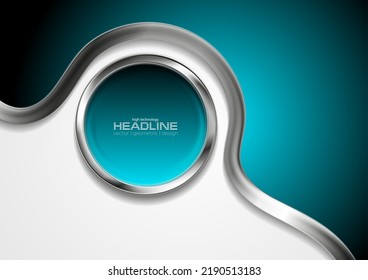 Abstract corporate tech background with metallic circle and wave. Vector design