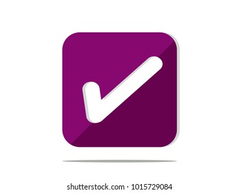 Abstract correct icon with dark pink square,white color symbol