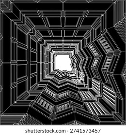 Abstract Corridor Construction Structure Vector 655. Illustration of Metal Steel Grid Architectural Construction Isolated on a White Background.