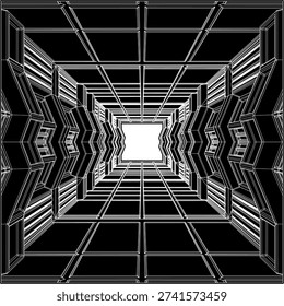 Abstract Corridor Construction Structure Vector 653. Illustration of Metal Steel Grid Architectural Construction Isolated on a White Background.