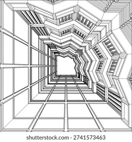 Abstract Corridor Construction Structure Vector 654. Illustration of Metal Steel Grid Architectural Construction Isolated on a White Background.