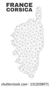 Abstract Corsica map isolated on a white background. Triangular mesh model in black color of Corsica map. Polygonal geographic scheme designed for political illustrations.