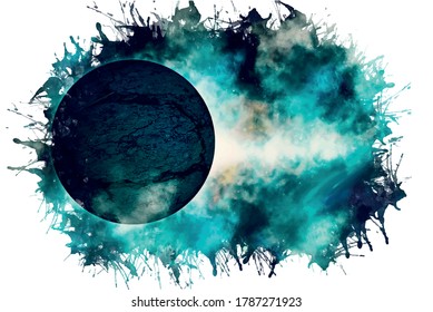 Abstract cosmic background. An extinct stone star in deep space with shattered edges.