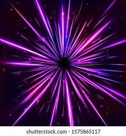 Abstract Cosmic Background With Purple And Violet Light Lines. Shining Explosing Star. Vector Illustration For Your Graphic Design.