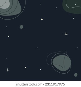 Abstract Cosmic Cartoon Background Magic Dark Blue Stars Moon Lines Vector Design