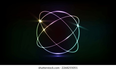 Resumen del color cosmal dinámico del fondo del círculo con luz de neón brillante sobre fondo oscuro