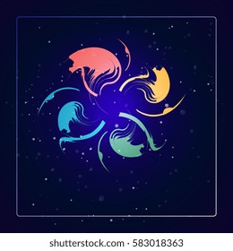 Abstract cosmic logo template on a starry sky background. Vector illustration. 