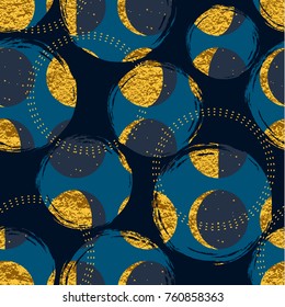 Abstract cosmic seamless pattern. Trendy hand drawn texture, glitter and geometric elements. Vector modern design for paper, wallpaper, cover, fabric, Interior decor, sportswear and other users.