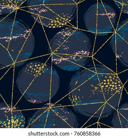 Abstract cosmic seamless pattern. Trendy hand drawn texture, glitter and geometric elements. Vector modern design for paper, wallpaper, cover, fabric, Interior decor, sportswear and other users.