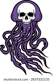 Abstract cosmic skull creature with multiple eyes tentacles art.