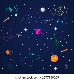 Abstract cosmos background with planets and stars. Vector illustration