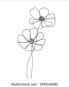 Abstract cosmos one line drawing white background   flowers line drawing  Continuous line  Vector Eps10  Editable line  Black   white art