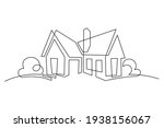 Abstract country house in continuous line art drawing style. Family home minimalist black linear design isolated on white background. Vector illustration