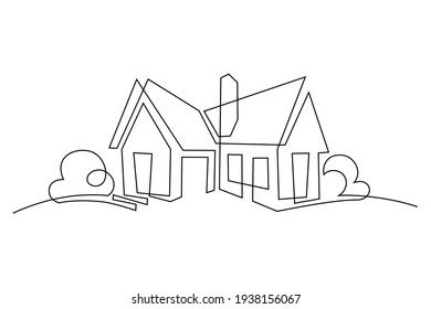 Abstract country house in continuous line art drawing style. Family home minimalist black linear design isolated on white background. Vector illustration - Shutterstock ID 1938156067