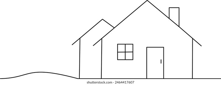 Abstract country house in continuous line art drawing style. Family home minimalist black linear design isolated on white background. Vector illustration.