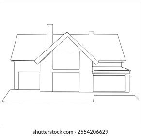 Abstract country house in continuous line drawing style. Family house minimalist black linear design isolated on white background. Vector illustration hand drawn without artificial intelligence